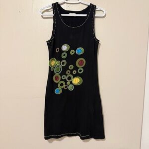 Kali - Black Sleeveless Dress with Colorful Circle Appliqué